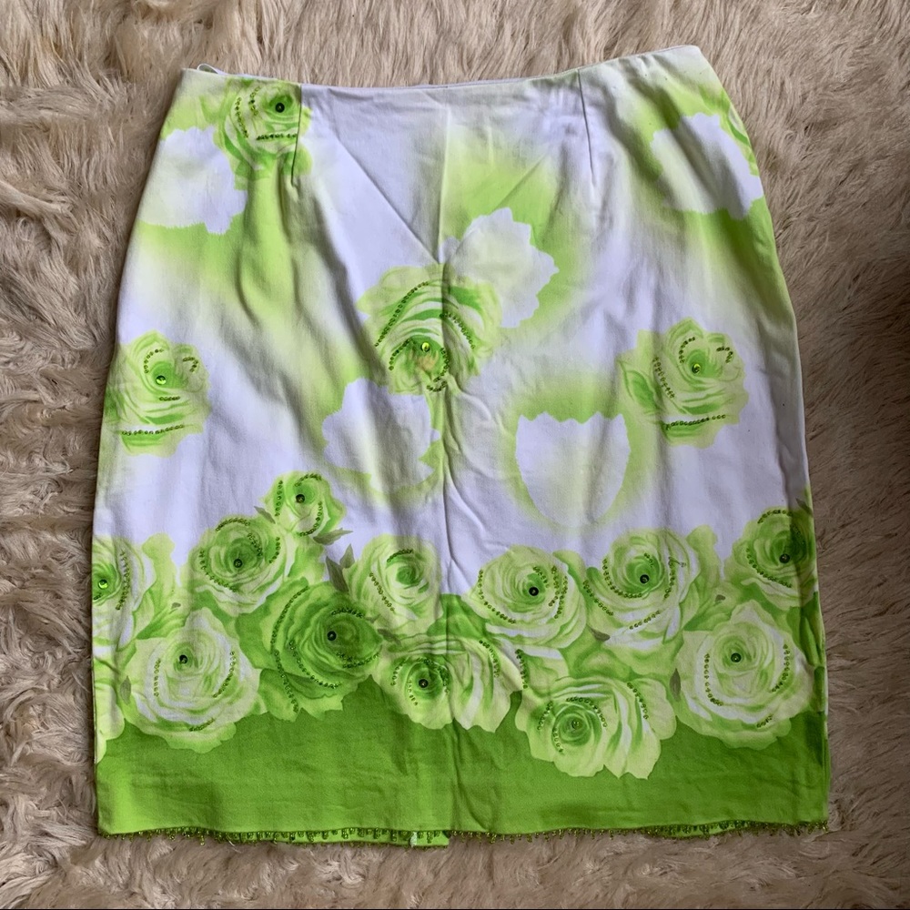 Floral skirt with beaded fringe hem